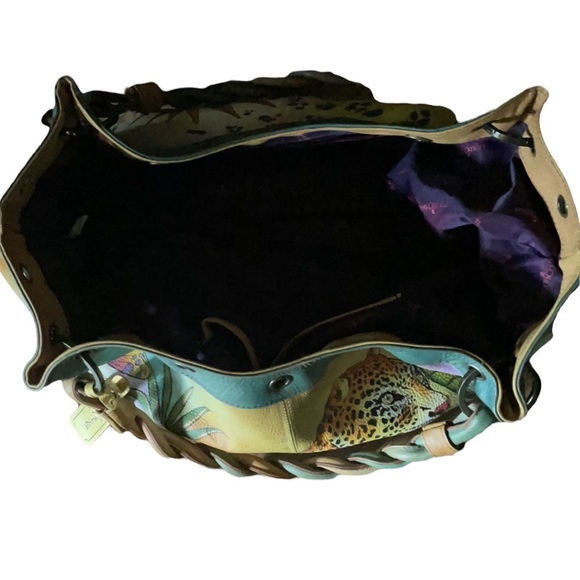Anuschka Hand Painted Leopard in Paradise Leather Bohemian Handbag - Picture 8 of 12